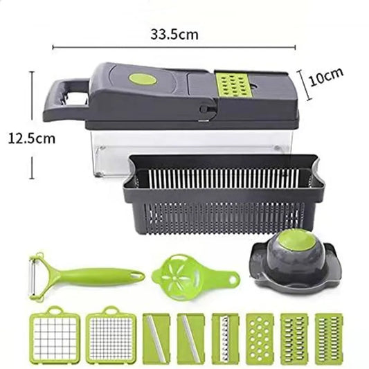 16-In-1 Multifunctional Vegetable Chopper & Slicer With Colander Basket And Storage Container – Heavy-Duty Food Cutter & Dicer For Onion, Potato, Carrot, Garlic