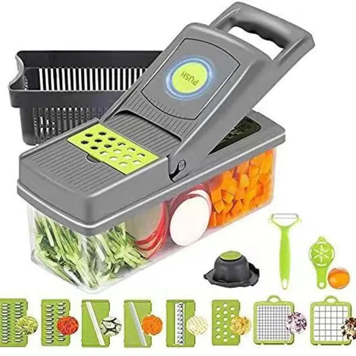 16-In-1 Multifunctional Vegetable Chopper & Slicer With Colander Basket And Storage Container – Heavy-Duty Food Cutter & Dicer For Onion, Potato, Carrot, Garlic