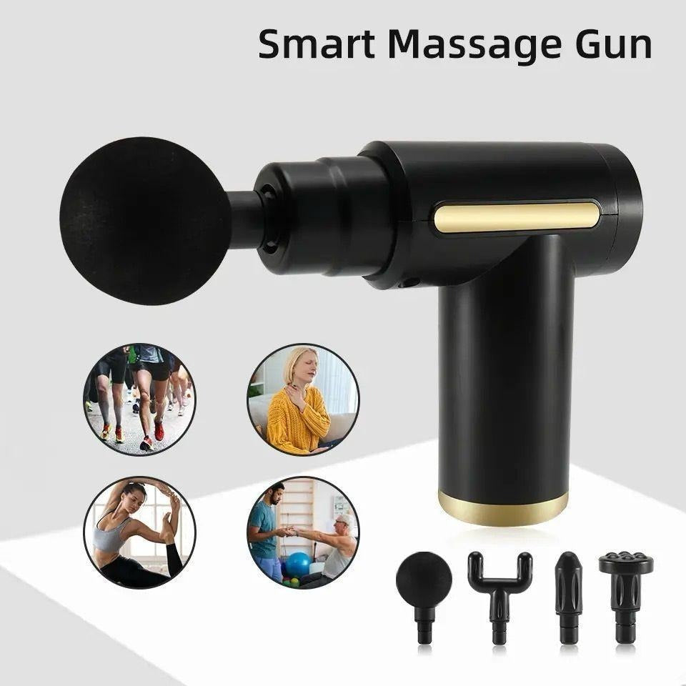 Professional Smart Percussion Massage Gun – High-Intensity Deep Tissue Muscle Massager with 4 Interchangeable Heads for Athletic Recovery & Pain Relief 5 in 1