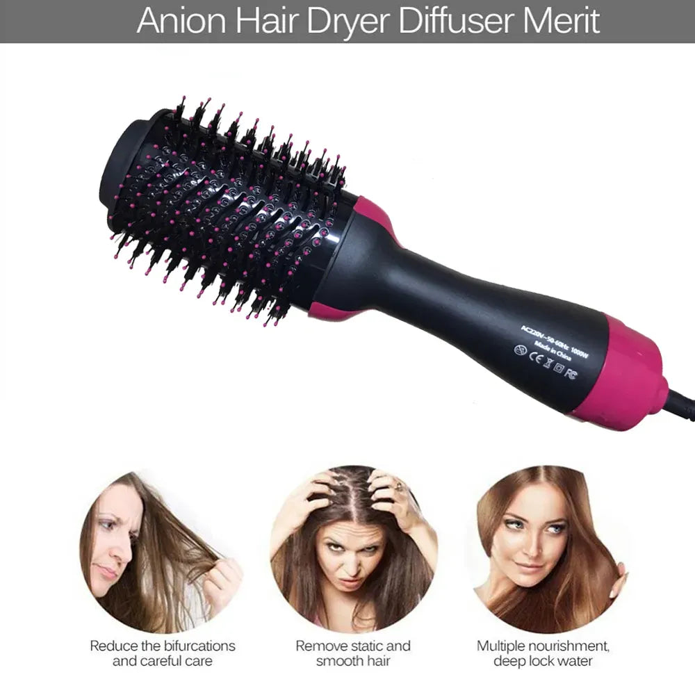 3-in-1 One Step Hot Air Brush Hair Dryer & Styler – Drying, Straightening & Volumizing Brush